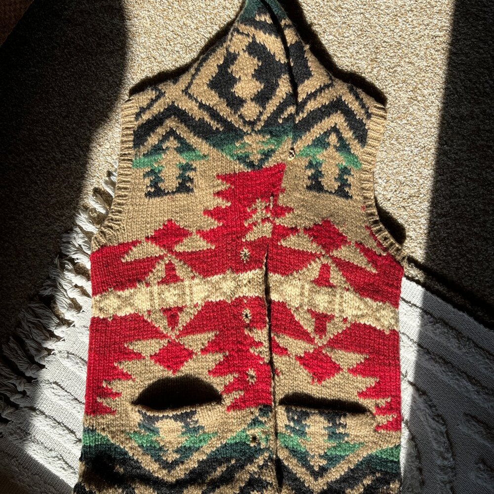 VTG Ralph Lauren Indian Blanket Vest Sz M Hand Knit Wool Like New